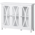 Homcom Sideboard, Buffet Cabinet With 3 Tempered Glass Doors, Arc Pattern And Adjustable Storage Shelf, Credenza, White White Mdf