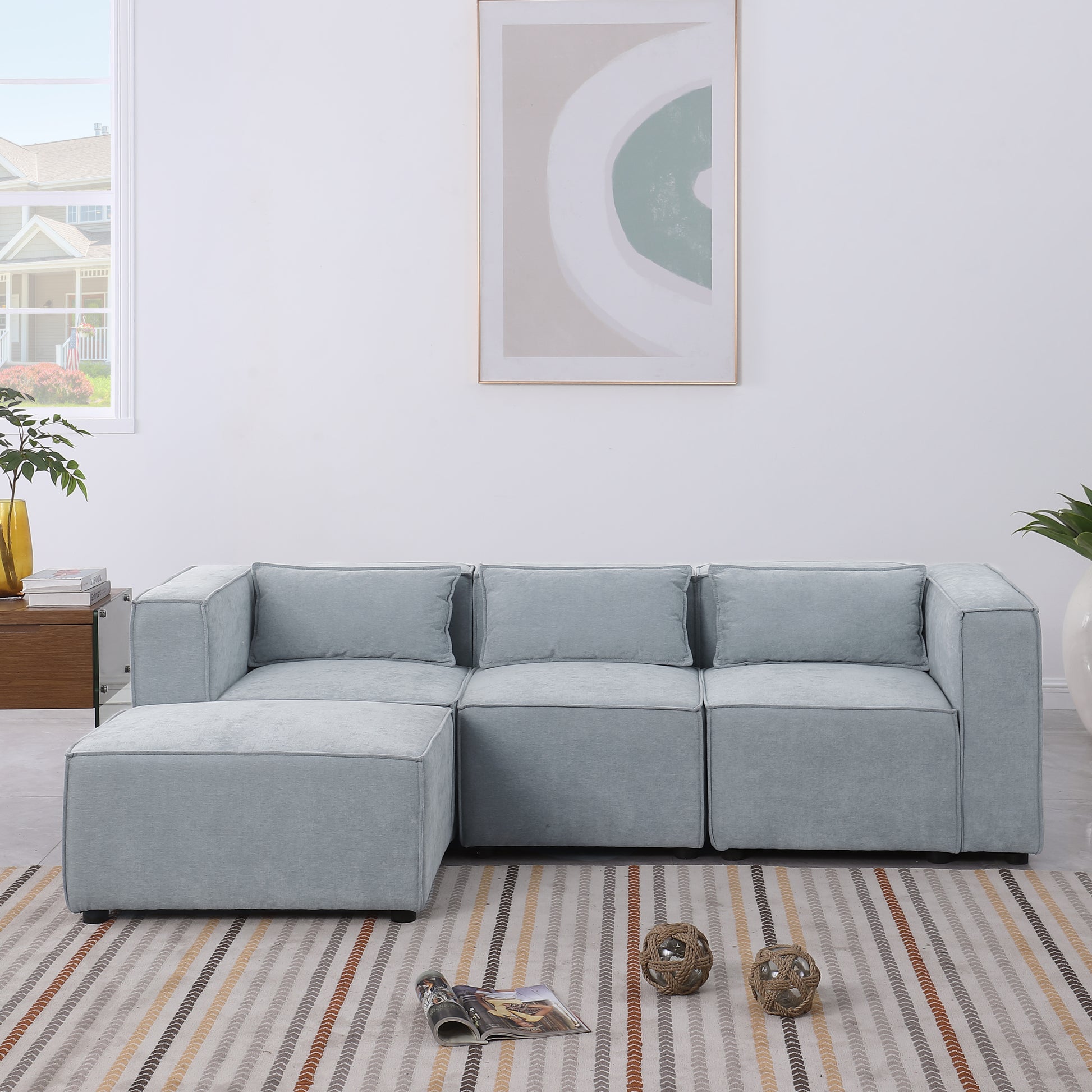 Modular Sofa Grayish Blue Chenille Fabric, Simple And Grand, The Seat And Back Is Very Soft. This Is Also A Knock Down Sofa Grayish Blue Chenille 4 Seat