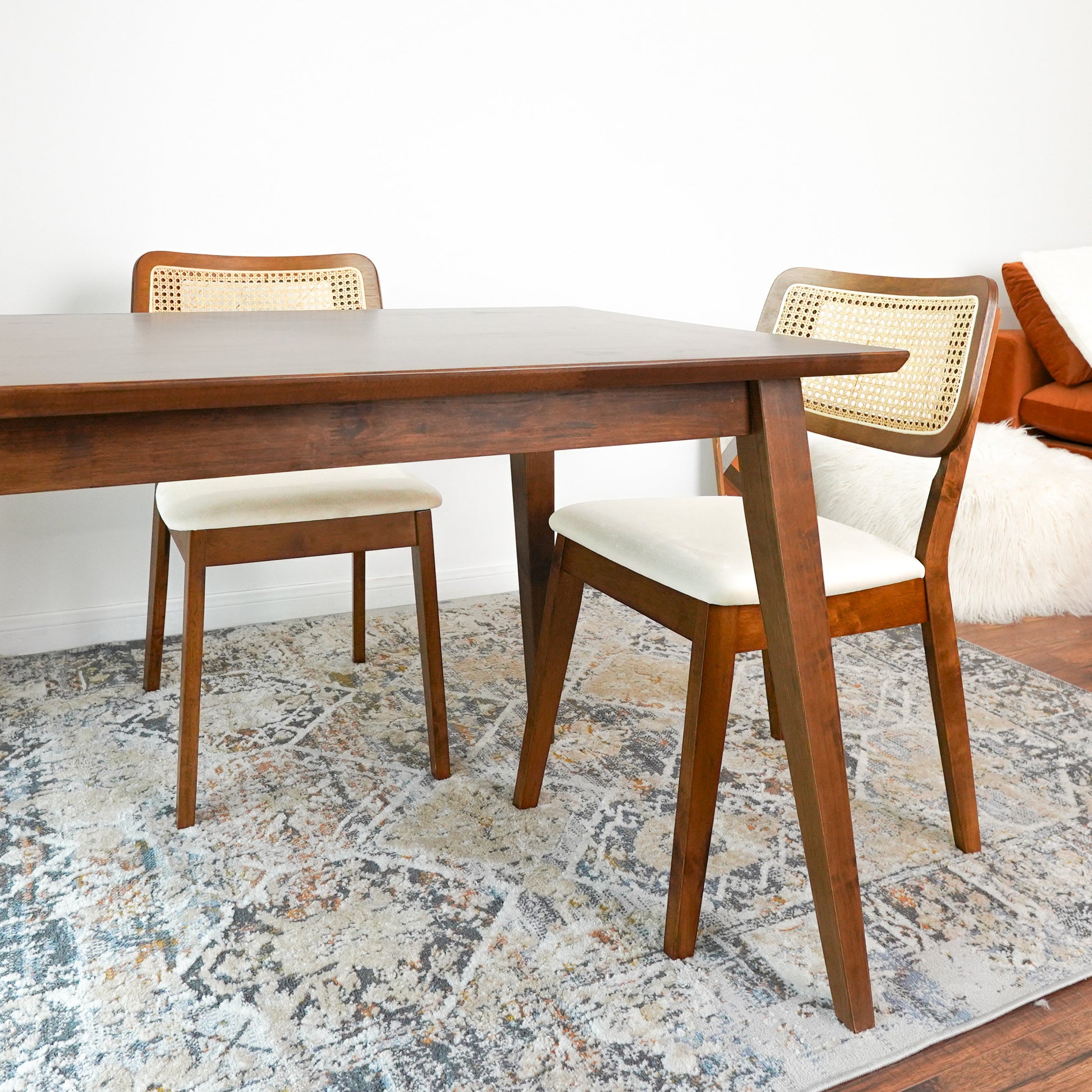 Kaden Cream Velvet Dining Chair Set Of 2 Brown,Cream Brown Rattan,Solid Wood,Velvet