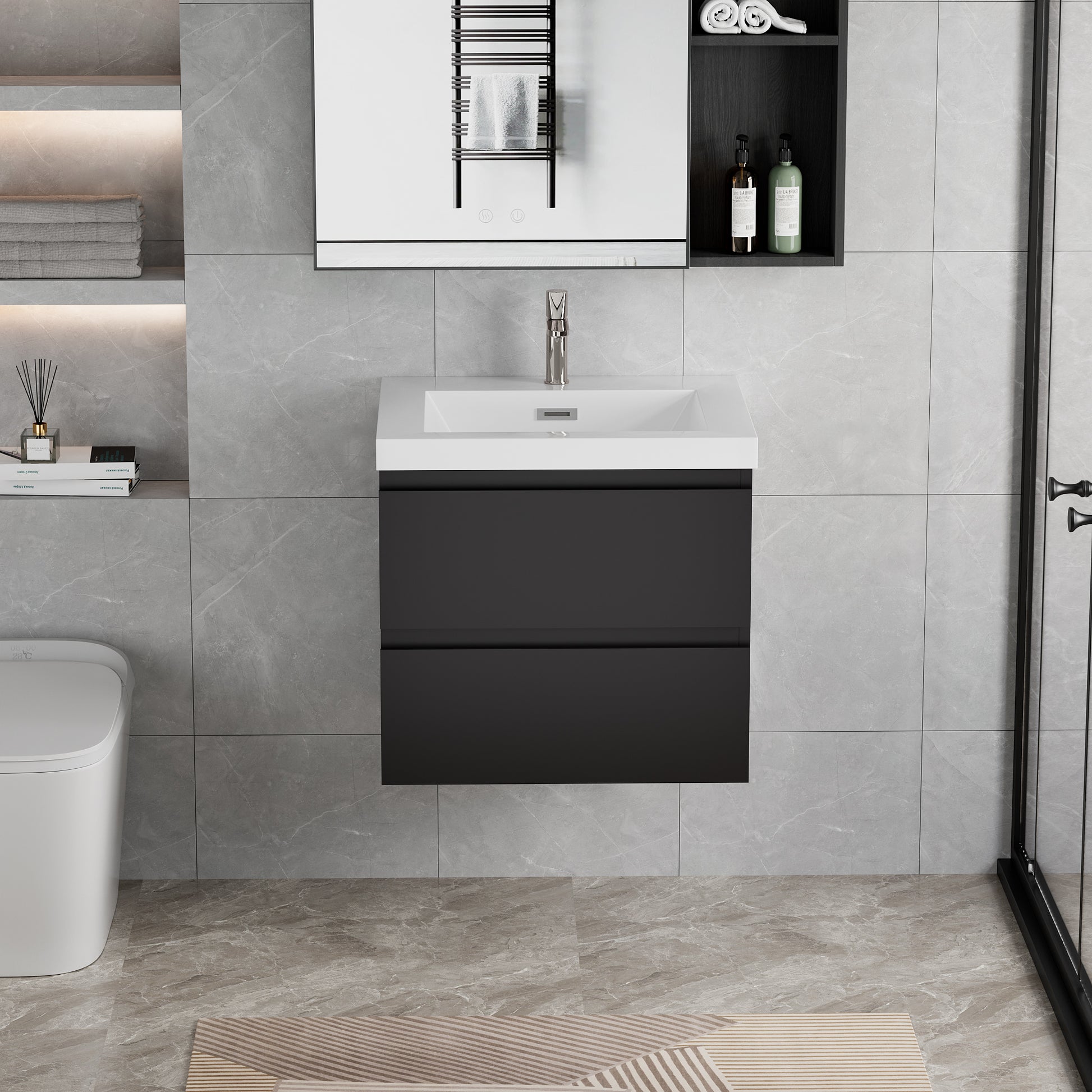 24" Floating Bathroom Vanity with Sink, Modern Wall 2-black-wall mounted-mdf
