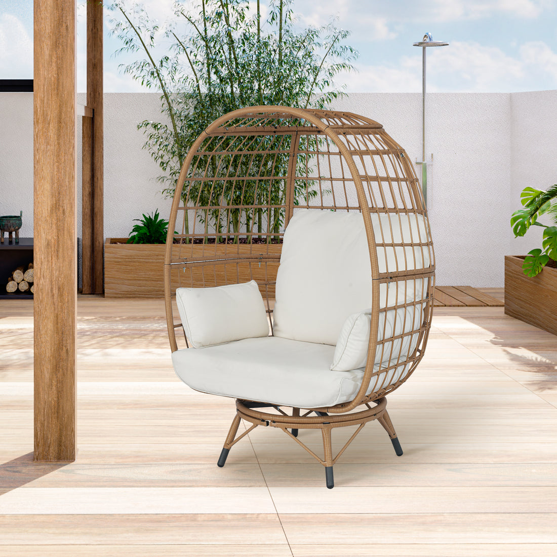 Outdoor Wicker Chair 440 Lbs Capacity, Patio Chairs With 4 Thicken Cushionsoversized Lounge Chairs With Durable Steel Frame Perfect For Balcony, Backyard, Bedroom Yes Ivory Garden & Outdoor Modern Complete Patio Sets Wicker