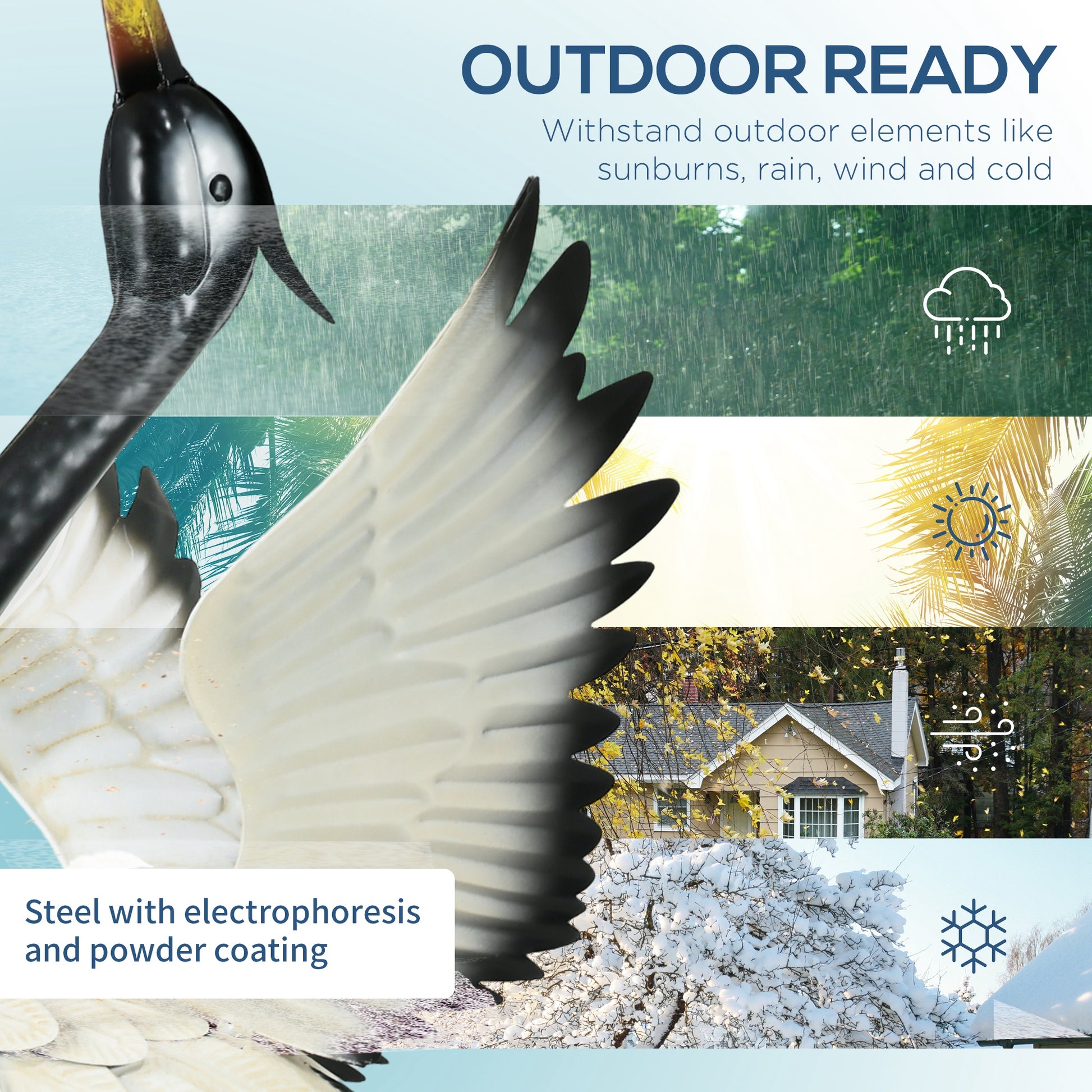 Outsunny Heron Garden Statues, 35.5" & 40.5" Standing Bird Sculptures, Metal Yard Art Decor For Lawn, Patio, Backyard, Landscape Decoration Set Of 2, White & Black Multicolor Steel