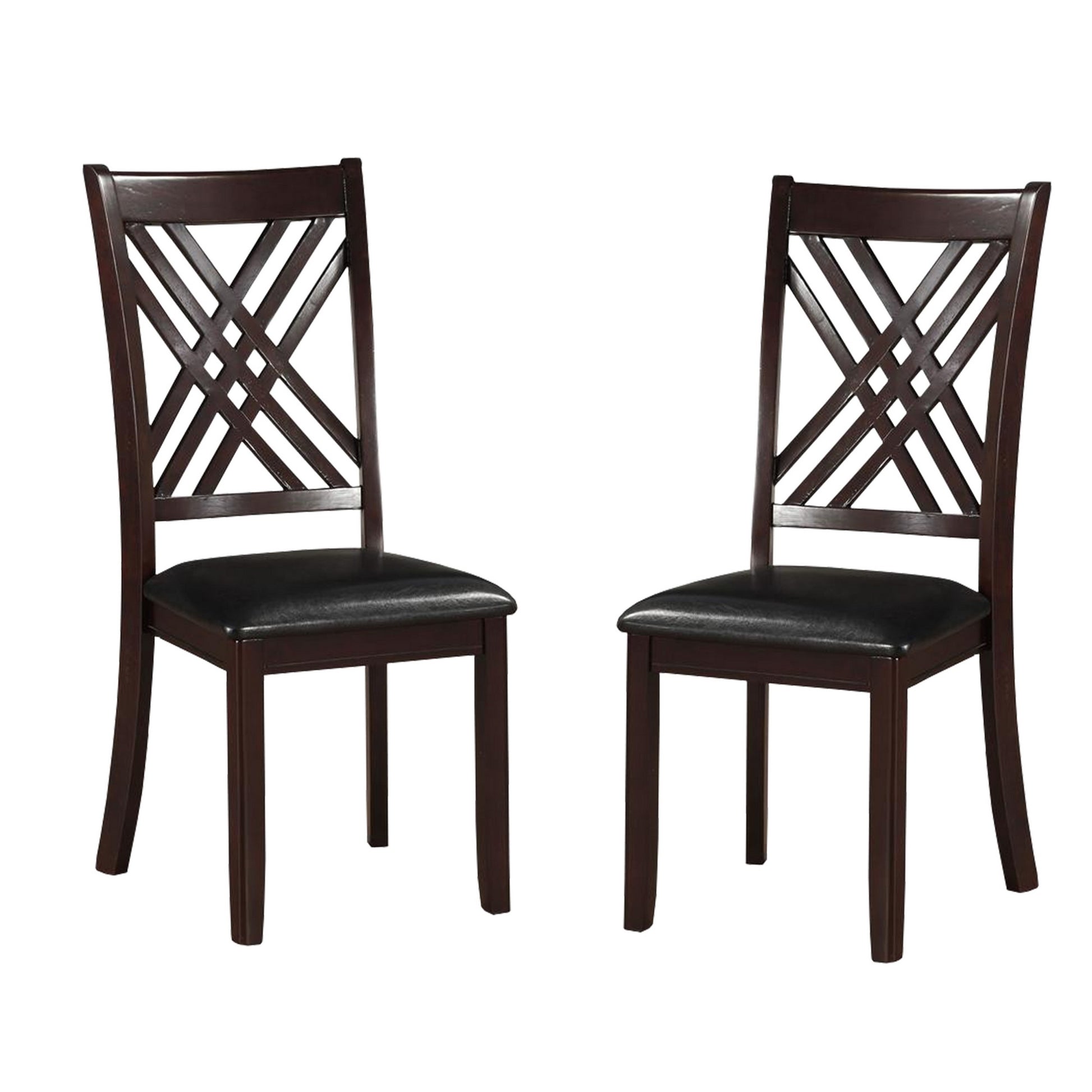 Dining Chair, Vegan Faux Leather, Cross Lattice, Set Of 2, Black Black Solid Wood