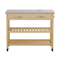 Stainless Steel Countertop Solid Wood Kitchen Cart With Storage Drawers And Shelves, Rotatable Kitchen Island With Steel Table Top And Tower Rack, Rolling Utility Trolley Cart For Kitchen And Dining Burly Wood Kitchen Classic,Contemporary Rectangular