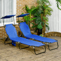 Outsunny Folding Chaise Lounge Pool Chairs, Outdoor Sun Tanning Chairs With Canopy Shade, Reclining Back, Steel Frame And Side Pocket For Beach, Yard, Patio, Blue Blue Steel