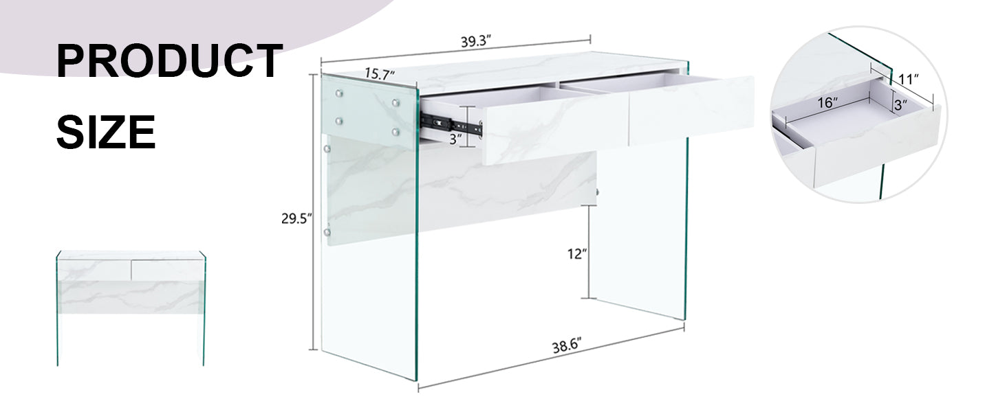 White Environmental Protection Mdf Minimalist Dresser, Desk, Desktop Computer Desk, With Double Drawer Storage Space, Simple Home, Perfect For Various Styles Of Home Environment. White Mdf Glass