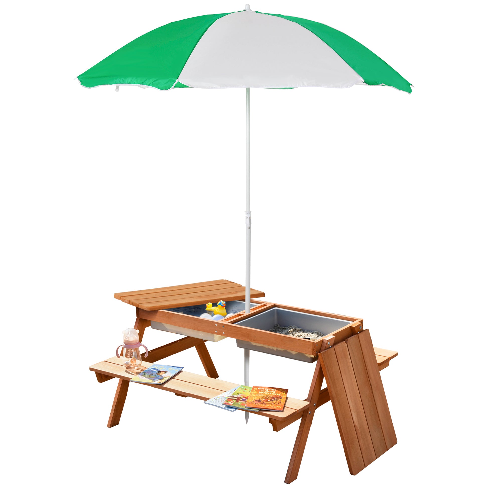 kids patio table with umbrella Outsunny Kids Picnic Table With Umbrella And Storage Inside, Sand And