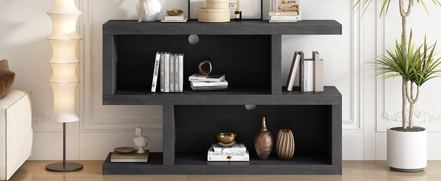 Retro Console Table With Symmetrical 2 Tier Open Shelf For Entryway And Living Room Black Black Mdf