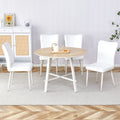 Table And Chair Set, Mdf Desktop, White Metal Table Legs, Stable And Beautiful, Suitable For Most Styles Of Home. Modern Simple Dining Table, Comfortable Seating. White Seats 4 Mdf