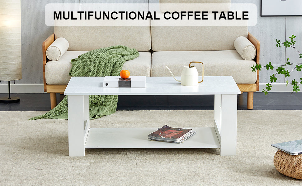 A Modern And Practical White Coffee Table. The Double Layered Coffee Table Is Made Of Mdf Material,. Suitable For Living Room, Bedroom, And Study.Ct 16 White Mdf