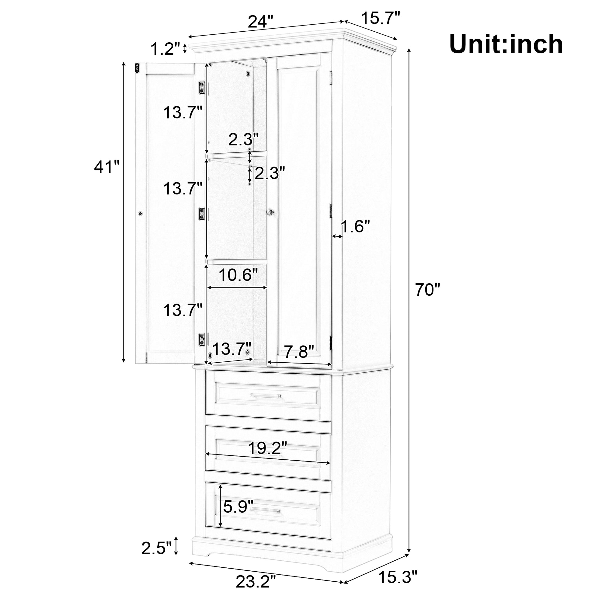 Tall Storage Cabinet With Three Drawers For Bathroom Office, Grey Grey Mdf