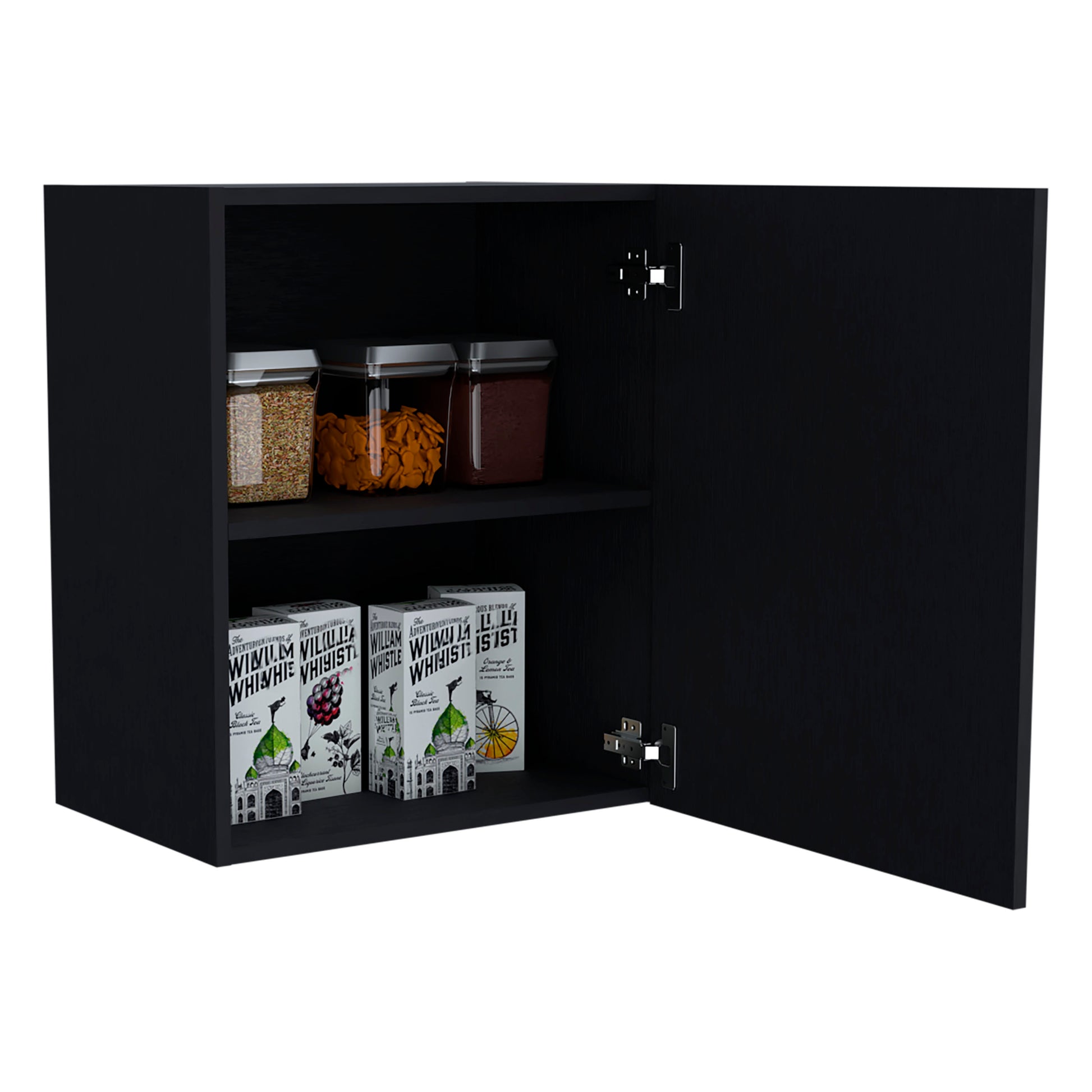 Manchester 20" Wide One Door And Two Shelves Wall Cabinet Black Dining Room Modern Particle Board