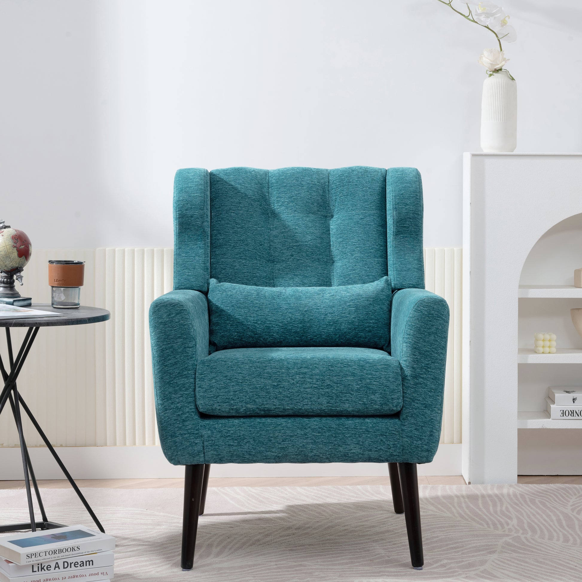 Modern Accent Chair Upholstered Foam Filled Living Room Chairs Comfy Reading Chair Mid Century Modern Chair With Chenille Fabric Lounge Arm Chairs Armchair For Living Room Bedroom Teal Teal Light Brown Primary Living Space Modern Rubberwood Foam Chenille