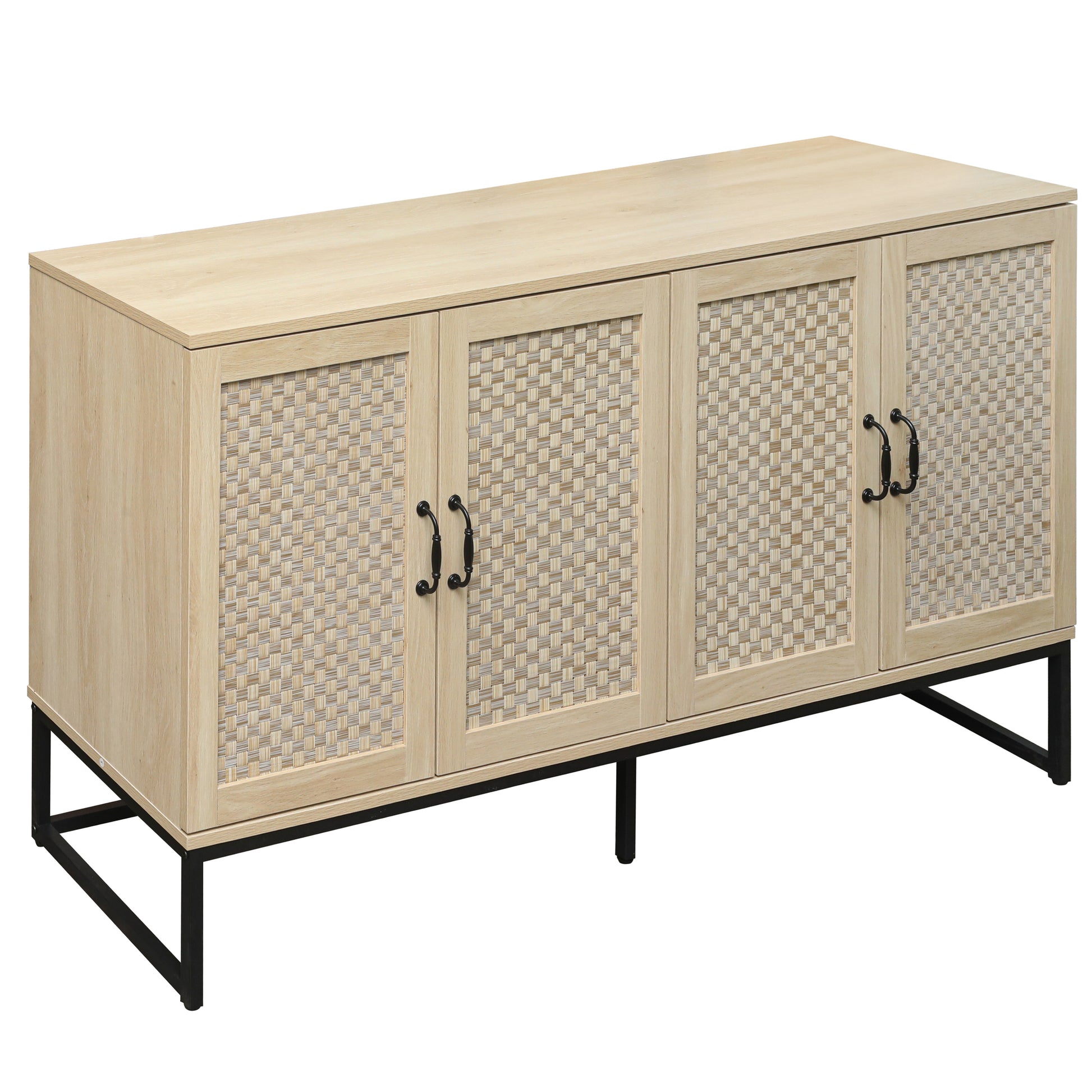 Rattan 4 Door Sideboardsideboard Buffet Storage Cabinet,Accent Storage Cabinetlarge Cabinet With 4 Rattan Decorated Doors For Living Room Dining Room Natural Particle Board Mdf