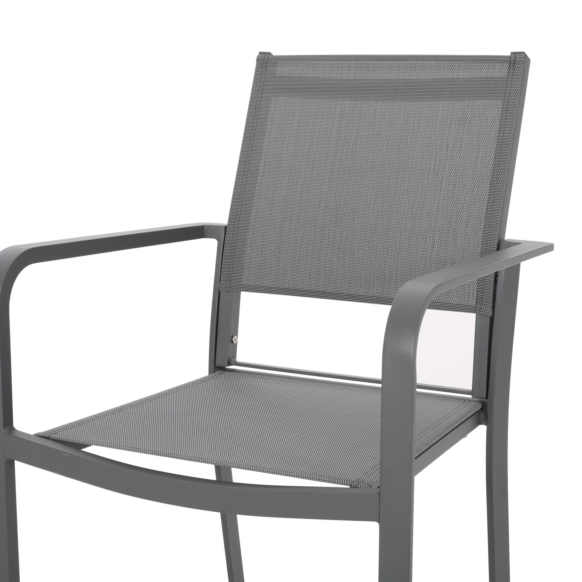 Outdoor Modern Aluminum Dining Chair With Mesh Seat Set Of 2 , Metal Gray And Dark Gray Gray Aluminium