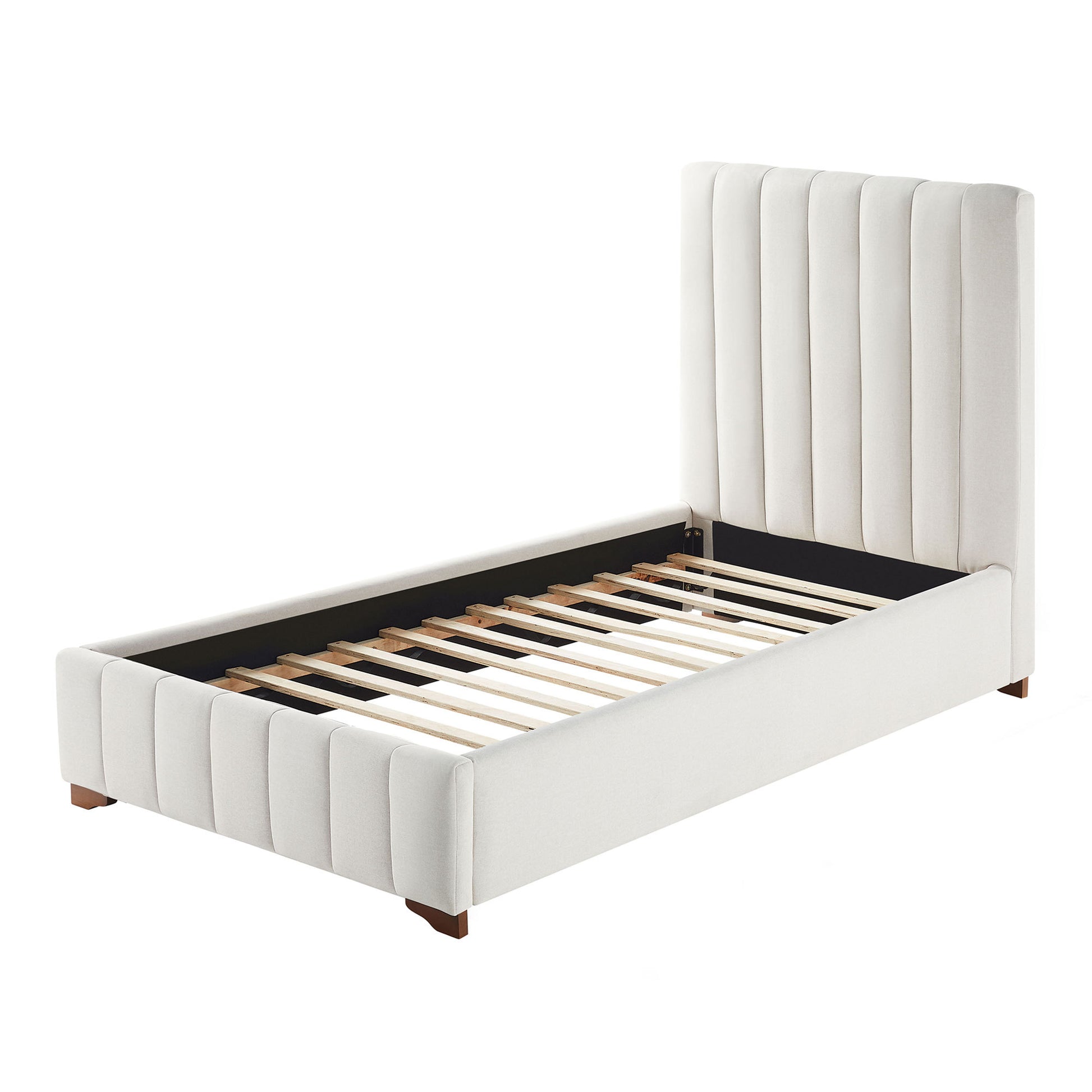 Twin Size Modern Design Bed Frame Upholstered Queen Bed Frame Platform With Headboard Fabric Headboard Wooden Slats Support, No Box Spring Needed,Mattress Foundation,White Twin White Fabric