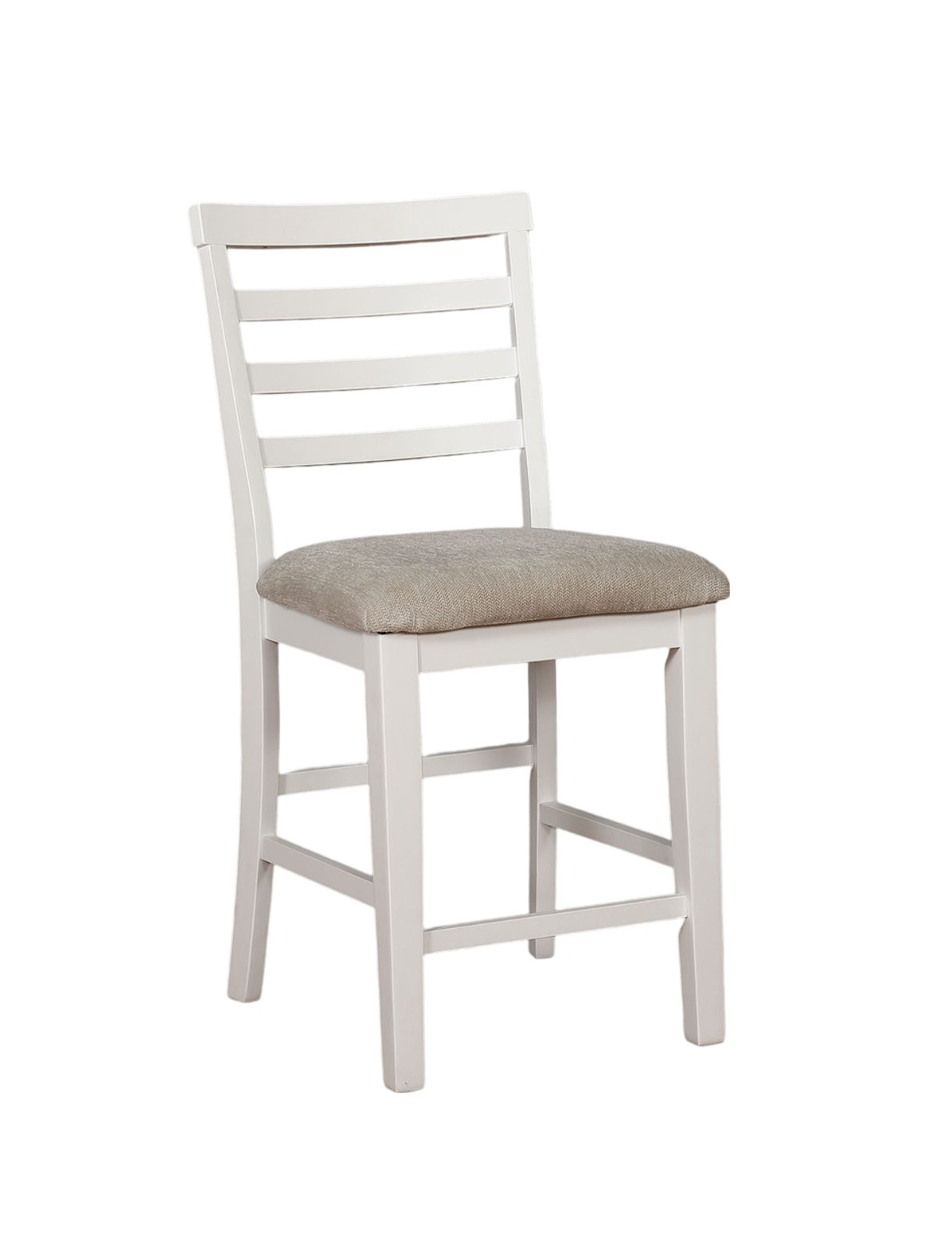 White Color Solid Wood Set Of 2Pcs Counter Height Chairs Dining Room Furniture Ladder Back Light Taupe Padded Fabric Seat Cushions Chairs White White Dining Room Contemporary,Rustic,Transitional Dining Chairs Rubberwood Ladder Back Set Of 2 Solid Wood