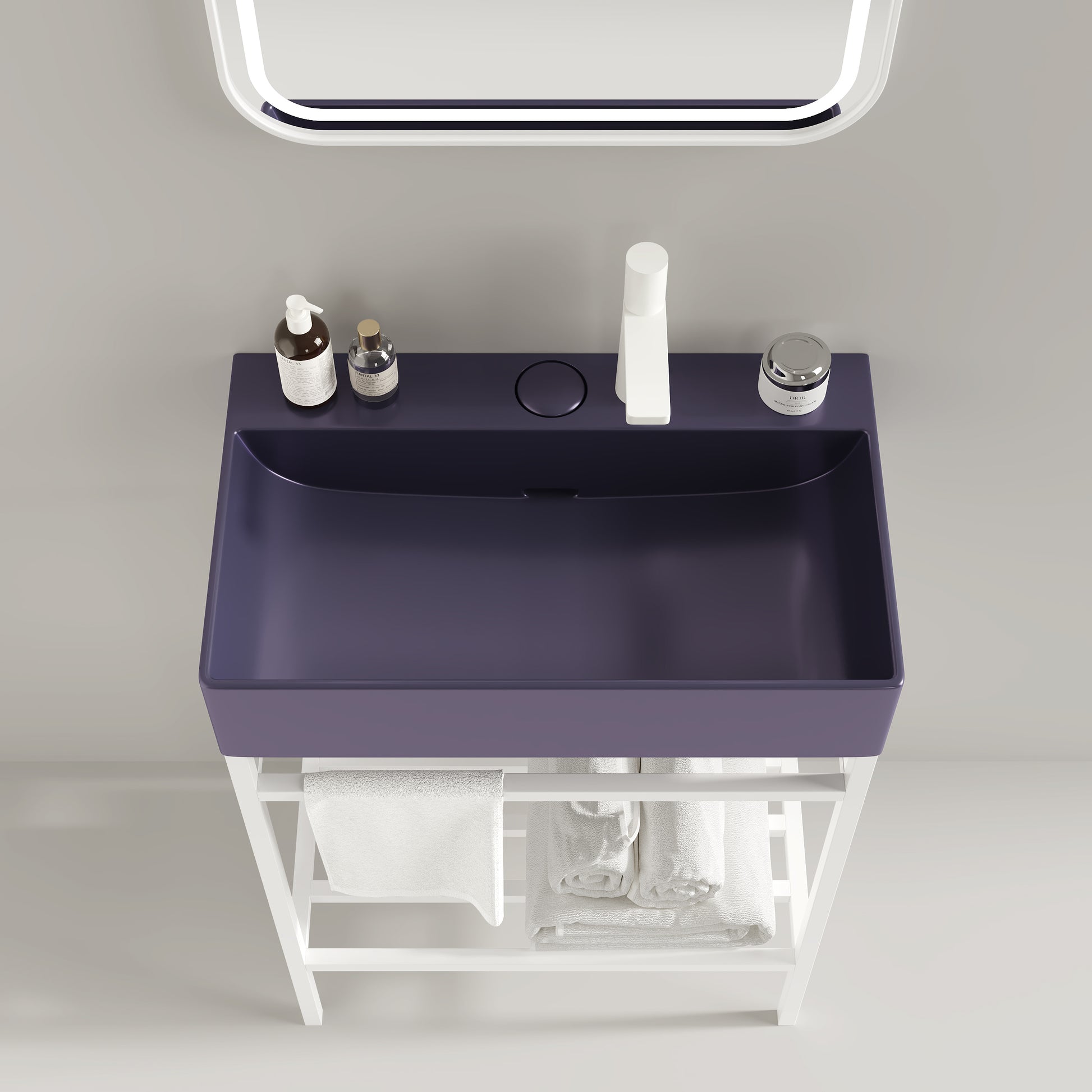 Lofi 24'' Bathroom Sink Without Cabinet, Purple Ceramic Basin Purple Bathroom Modern,Scandinavian Ceramic