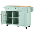 Kitchen Cart With Rubber Wood Drop Leaf Countertop ,Cabinet Door Internal Storage Racks,Kitchen Island On 5 Wheels With Storage Cabinet And 3 Drawers For Dinning Room, Mint Green Mint Green Kitchen American Design,American Traditional,Antique Rectangular