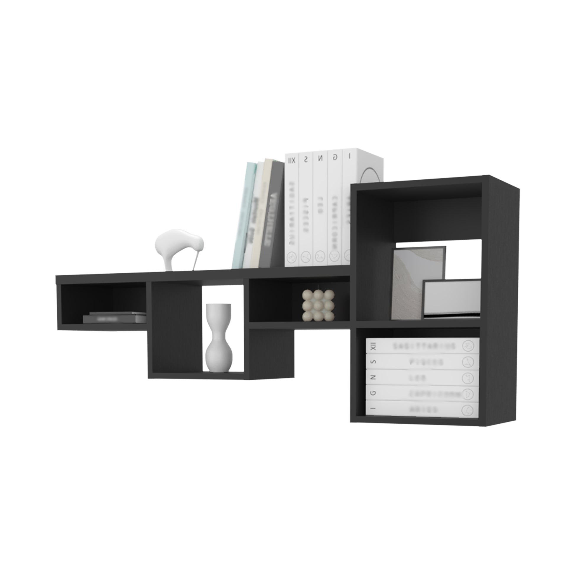 Globe Wall Mounted Shelf Unit With 5 Shelves, Black Wall Mounted 3 4 Spaces Black Primary Living Space Open Storage Space Pine Particle Board Melamine