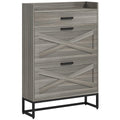 Homcom Narrow Shoe Cabinet, Industrial Shoe Storage Cabinet With 2 Flip Drawers, Adjustable Shelves, And Top Drawer, Entryway Hidden Shoe Storage For 12 Pairs Of Shoes, Distressed Gray Gray Particle Board