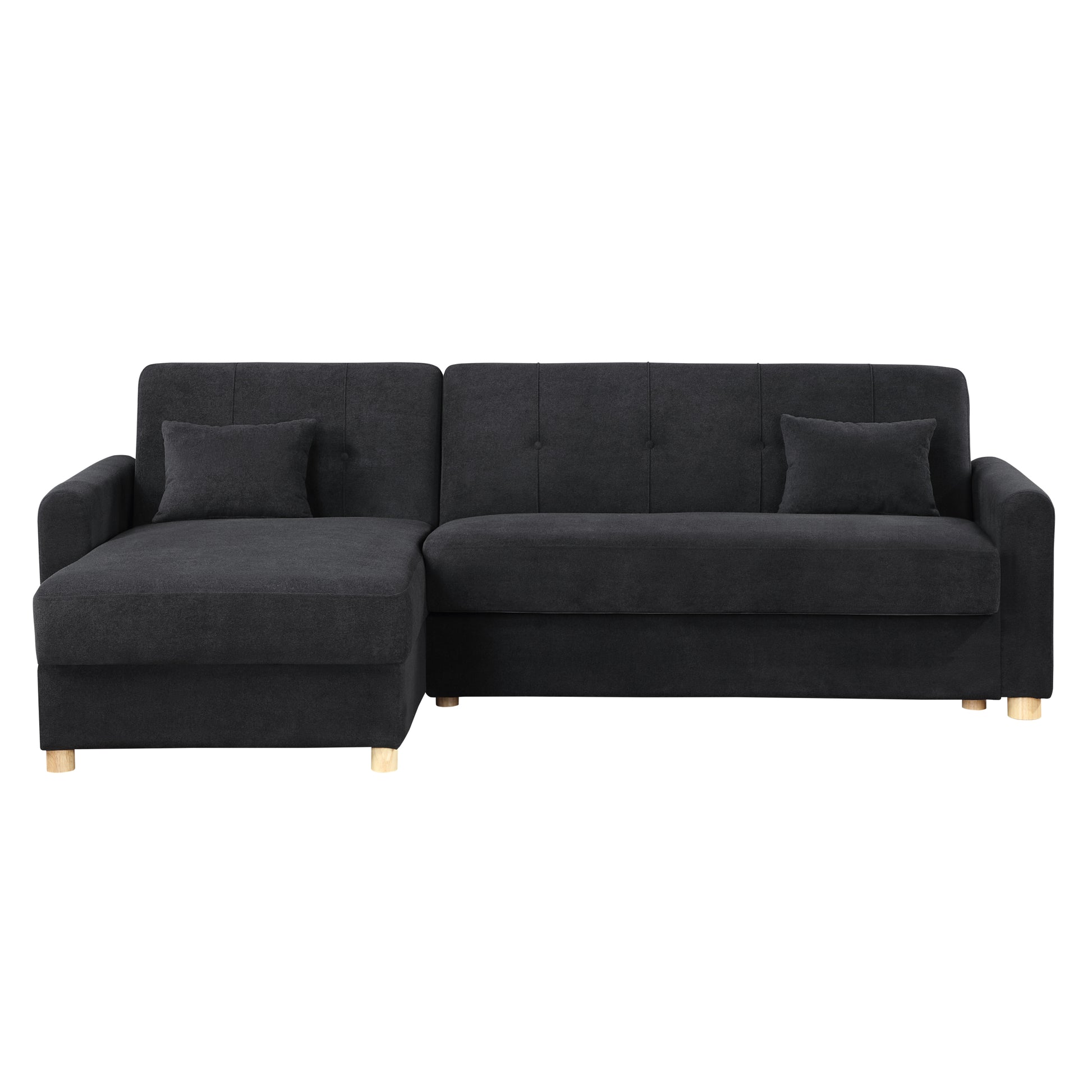 Thomas 99.5"W Black Fabric Convertible Sleeper Sectional Sofa With Reversible Chaise And Storage Black Fabric 3 Seat