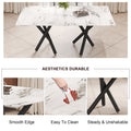 Large Modern Minimalist Rectangular Glass Dining Table, Suitable For 6 8 People, 0.39 Inch Imitation Marble Tabletop And Black Metal Legs, Used For Kitchen, Dining Room, Living Room, Conference Room. White Black Glass