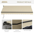 Outsunny 12' X 10' Retractable Awning, Patio Awning Sunshade Shelter With Manual Crank Handle, 280Gsm Uv Resistant Fabric And Aluminum Frame For Deck, Balcony, Yard, Beige And White Beige Polyester