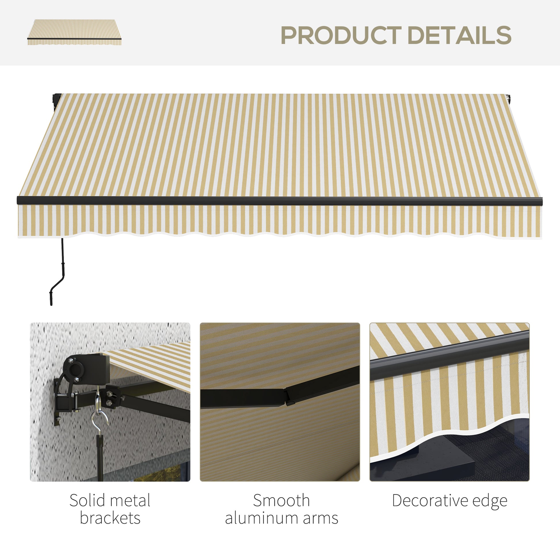 Outsunny 12' X 10' Retractable Awning, Patio Awning Sunshade Shelter With Manual Crank Handle, 280Gsm Uv Resistant Fabric And Aluminum Frame For Deck, Balcony, Yard, Beige And White Beige Polyester