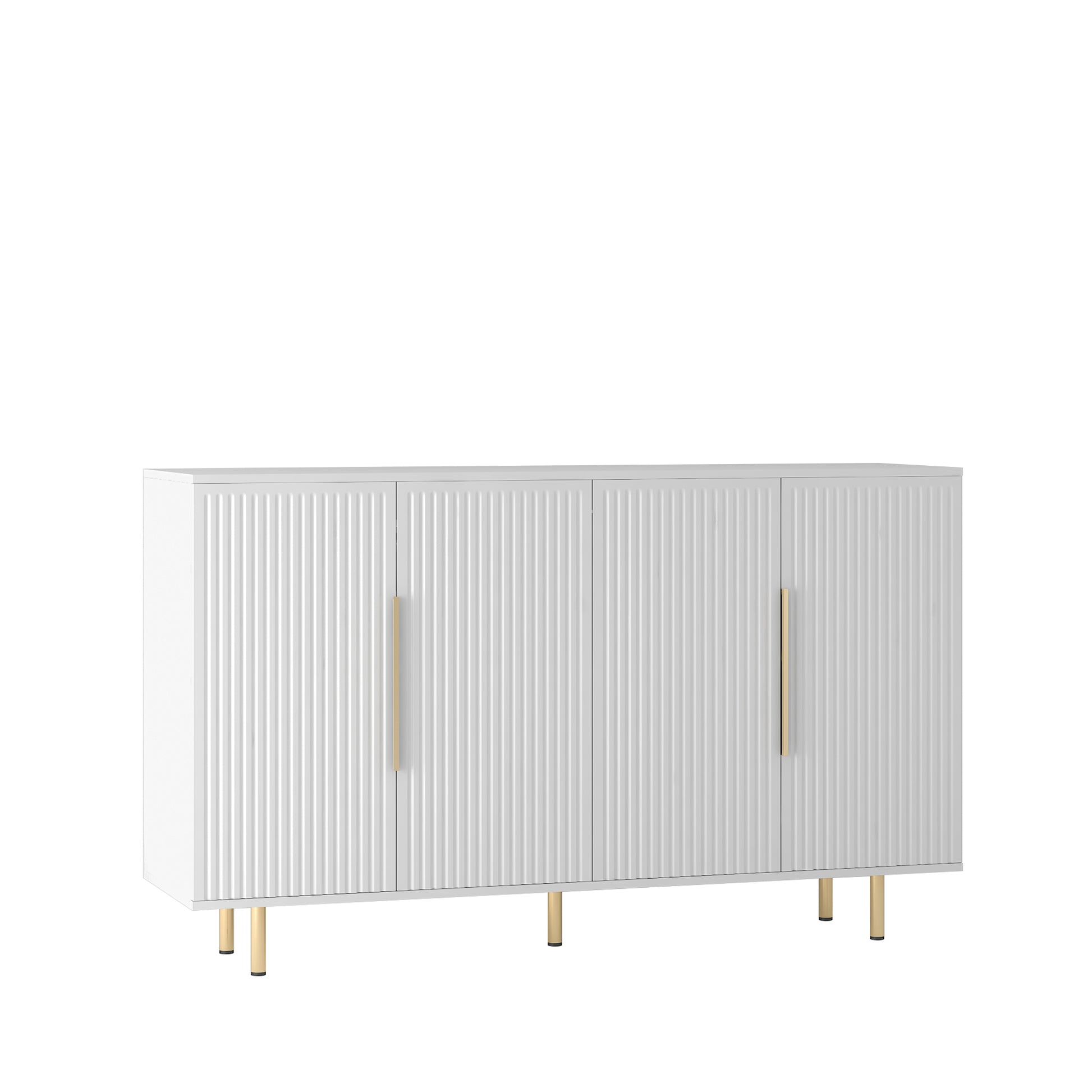 White Modern Buffet Cabinet With Storage, Fluted Sideboard Large Buffet With Adjustable Shelves, Credenza, Accent Cabinet Console Table White Mdf