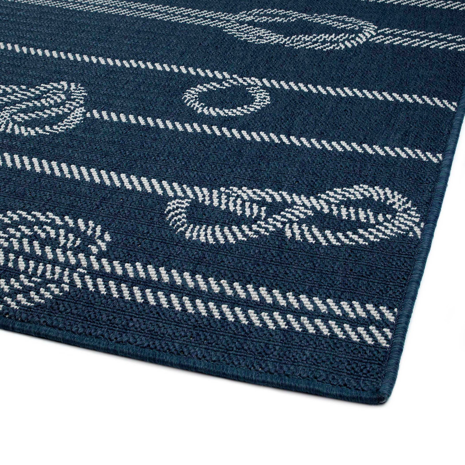 Contemporary, Transitional, Geometric, Nautical, Textured 1'9" X 3' Rectangle Throw Rug Navy Polypropylene