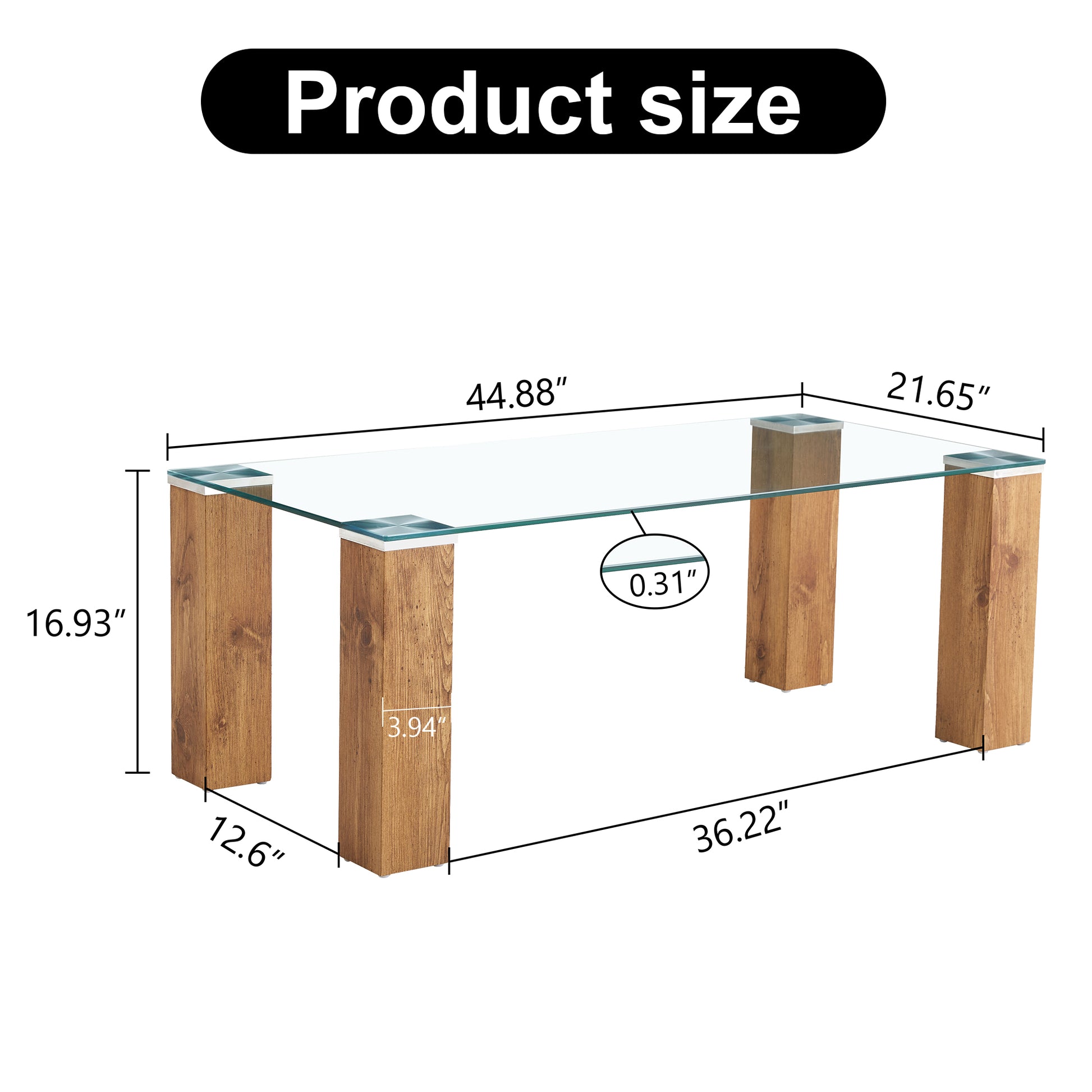 Glass Top Coffee Table,Tea Table, With Mdf Legs Stylish Blend Of Elegance And Durability 44.9"*21.7"*16.9" Transparent Wood Glass