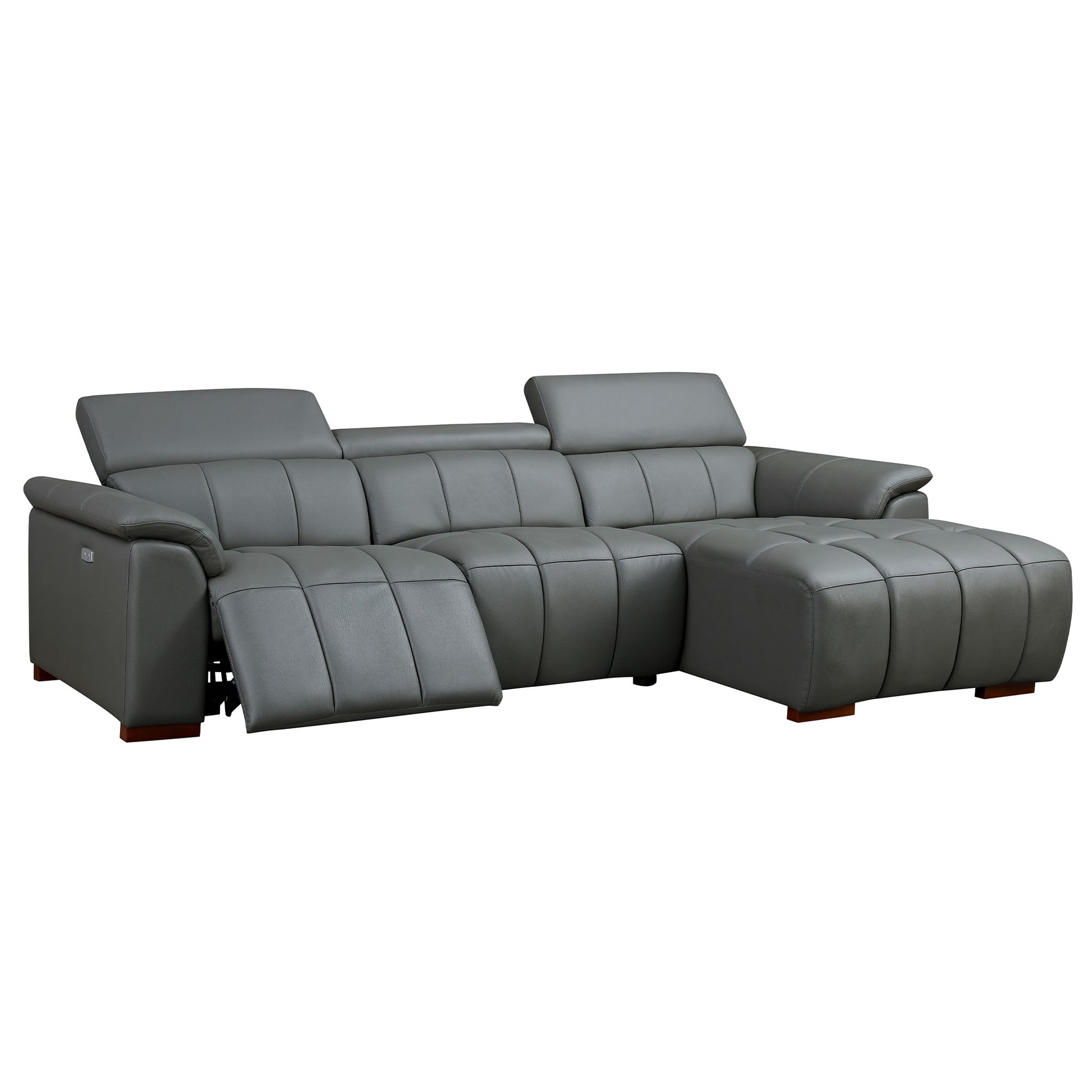 Wall Hugger Reclining Sofa Modern Electric Control Genuine Leather L Shaped Couch,Lounge Seat Theater Seating Furniture With Usb Port, Sofa With Headrest & Footrest For Living Room,Apartment,Office Dark Grey Genuine Leather 3 Seat