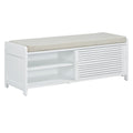 Distressed Shutter Storage Bench With Acacia Veneer For Retro Charm For Living Room, Entryway White White Mdf