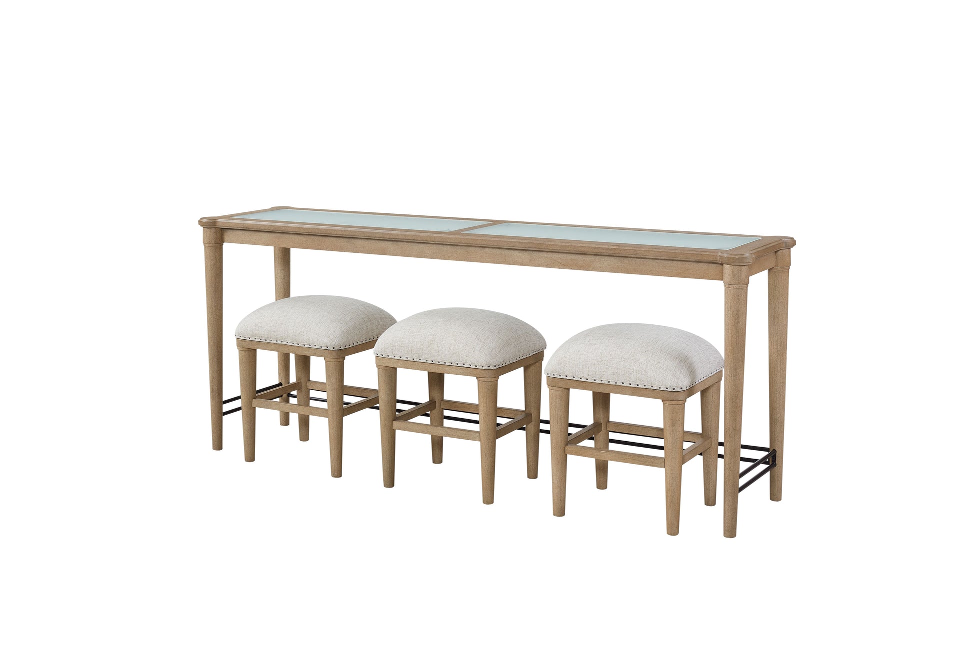 Frosted Glass Console Table With 3 Stools Sand Solid Wood Mdf Glass