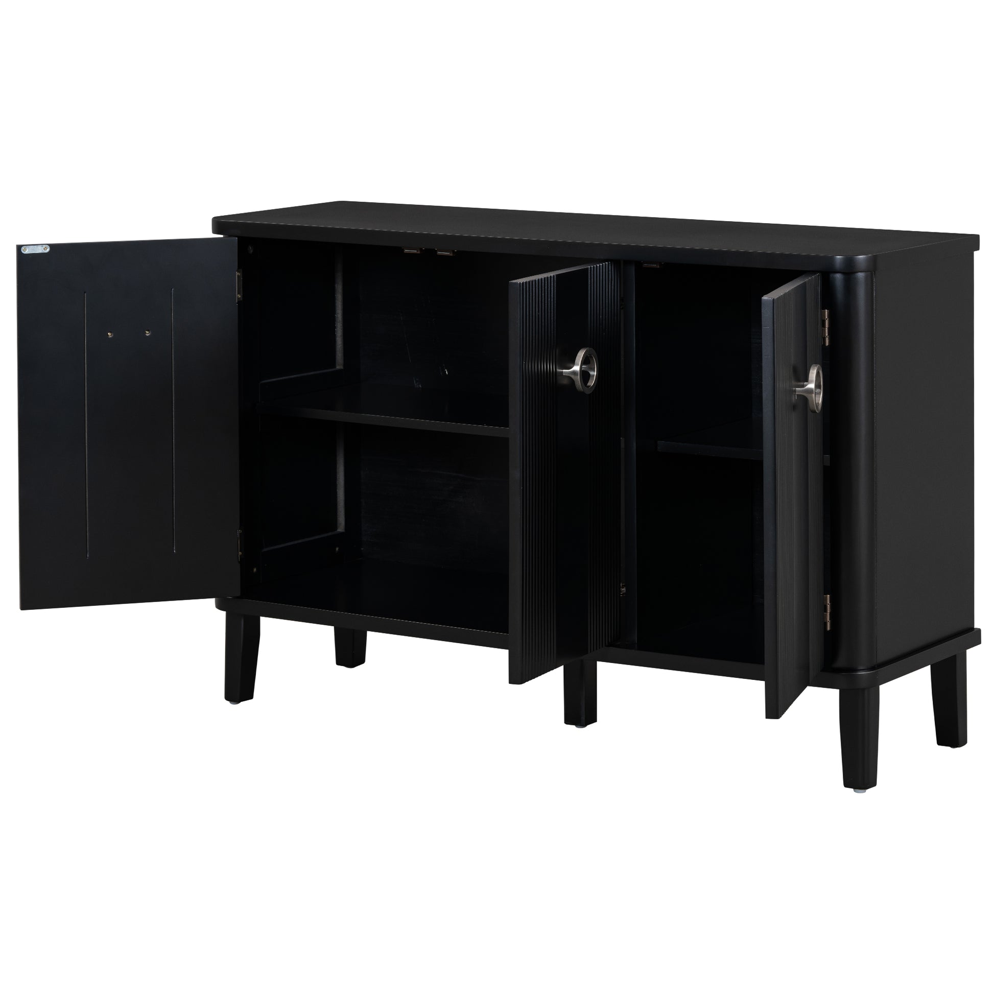 Simple And Atmospheric Solid Wood Veneer Fraxinus Mandschuric Cabinet With Three Acacia Solid Doors,Adjustable, Suitable For Study, Corridors,And Entrances. Black Mdf