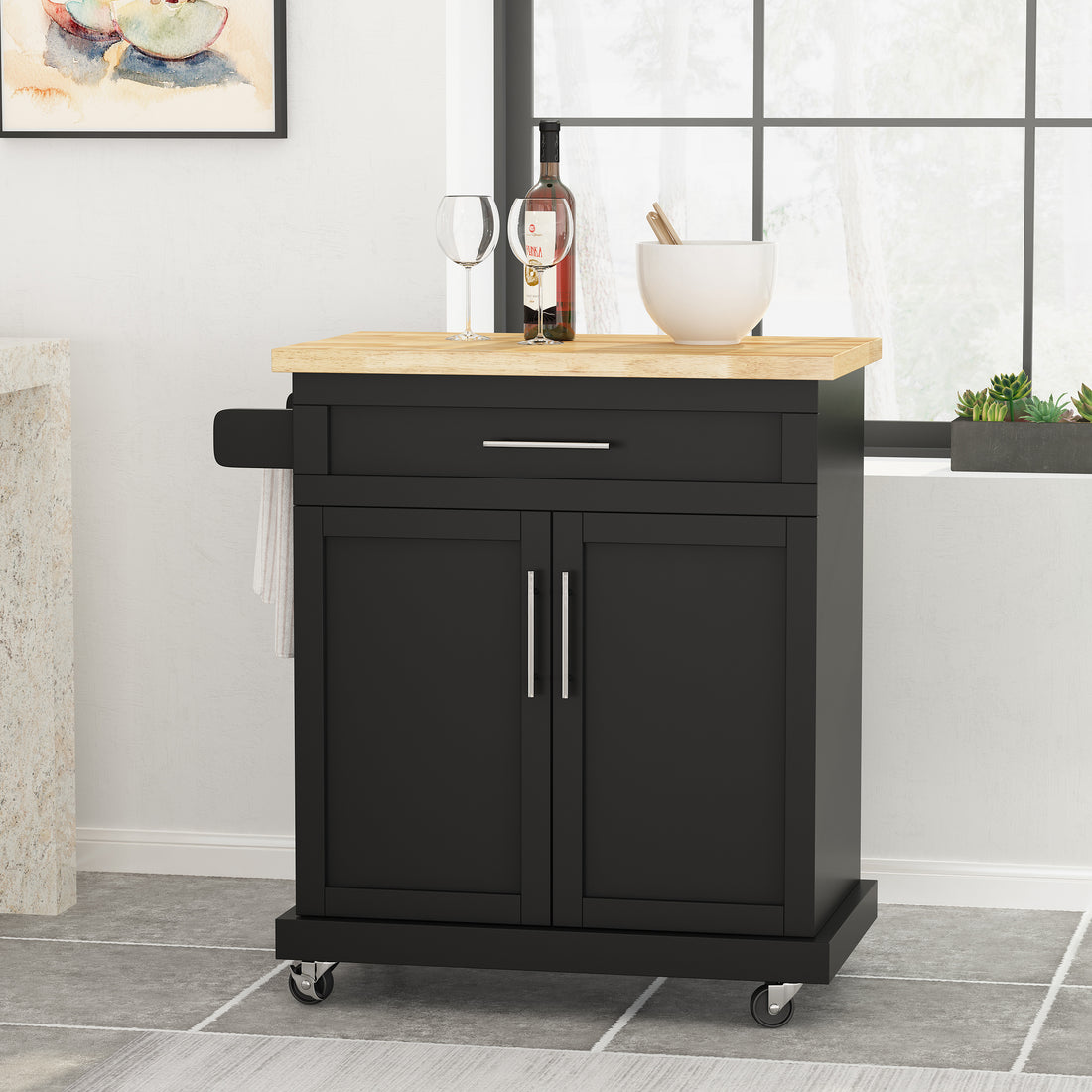 Kitchen Cart Black Wood