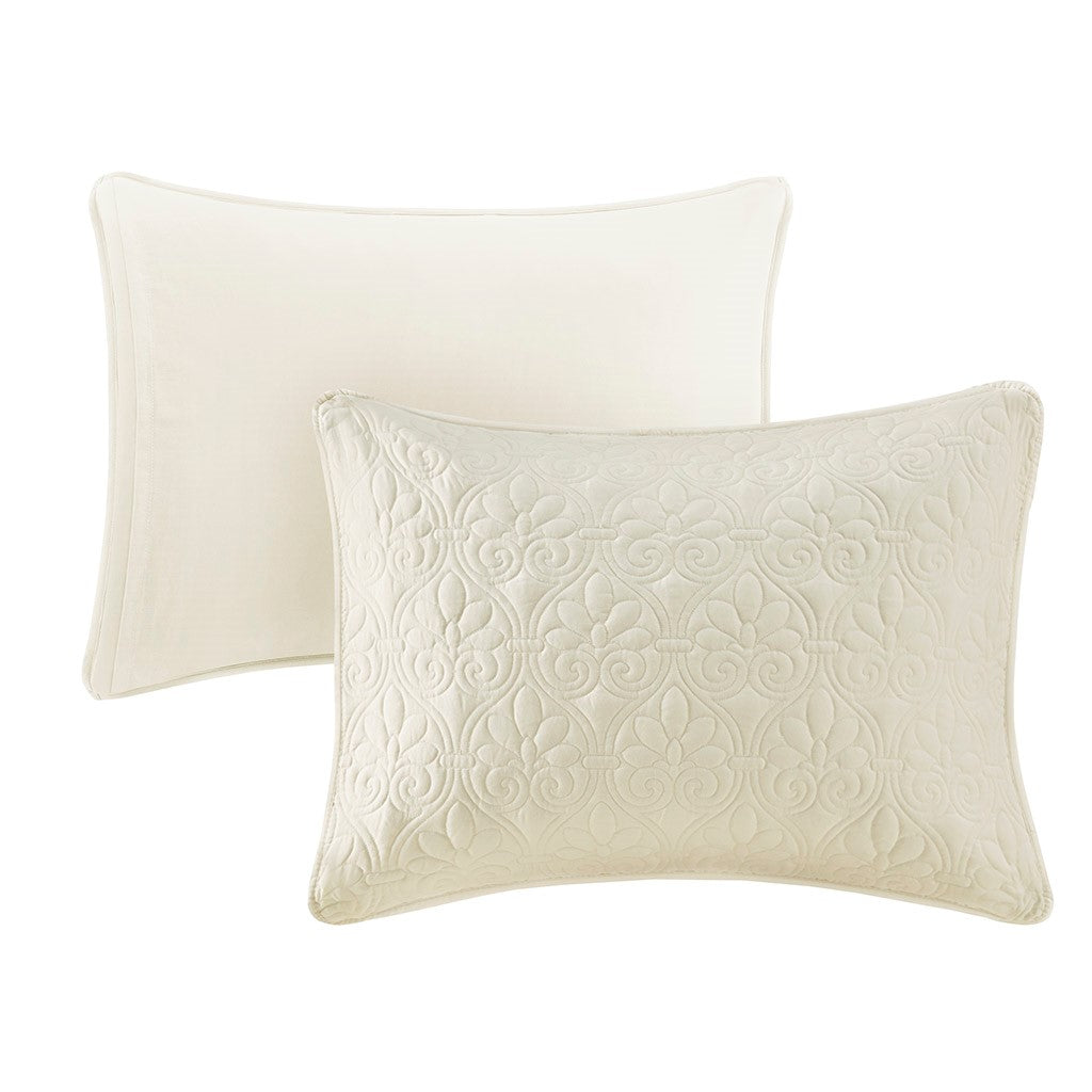 3 Piece Split Corner Pleated Quilted Bedspread Cream King Cream Polyester