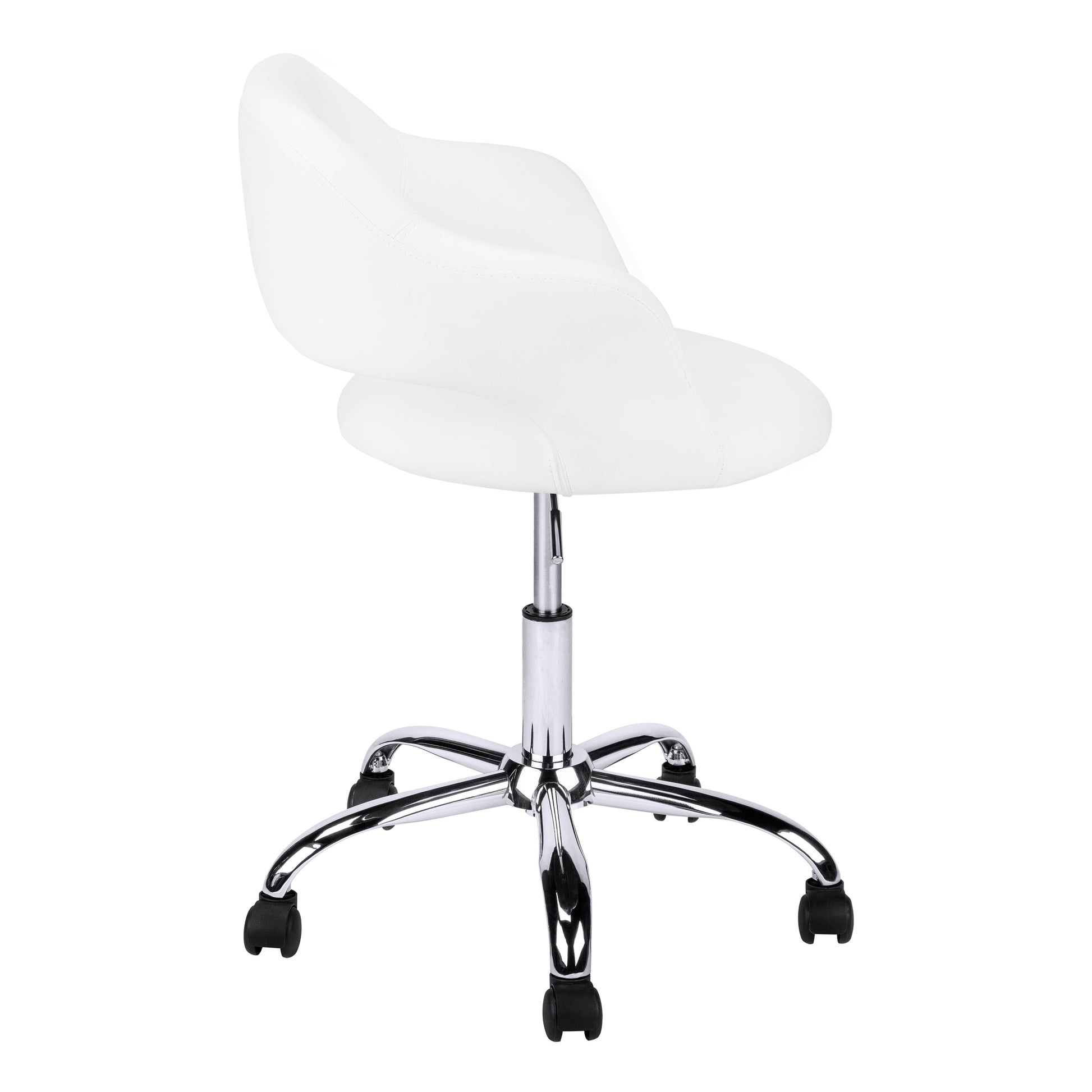 Office Chair, Adjustable Height, Swivel, Ergonomic, Armrests, Computer Desk, Work, White Leather Look, Chrome Metal, Contemporary, Modern White Foam Faux Leather