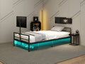 Gaming Bed With Rotating Tv Mount And Metal Mesh Frame,Vented Console Storage, Iron Bed With Led Twin Black Modern Iron