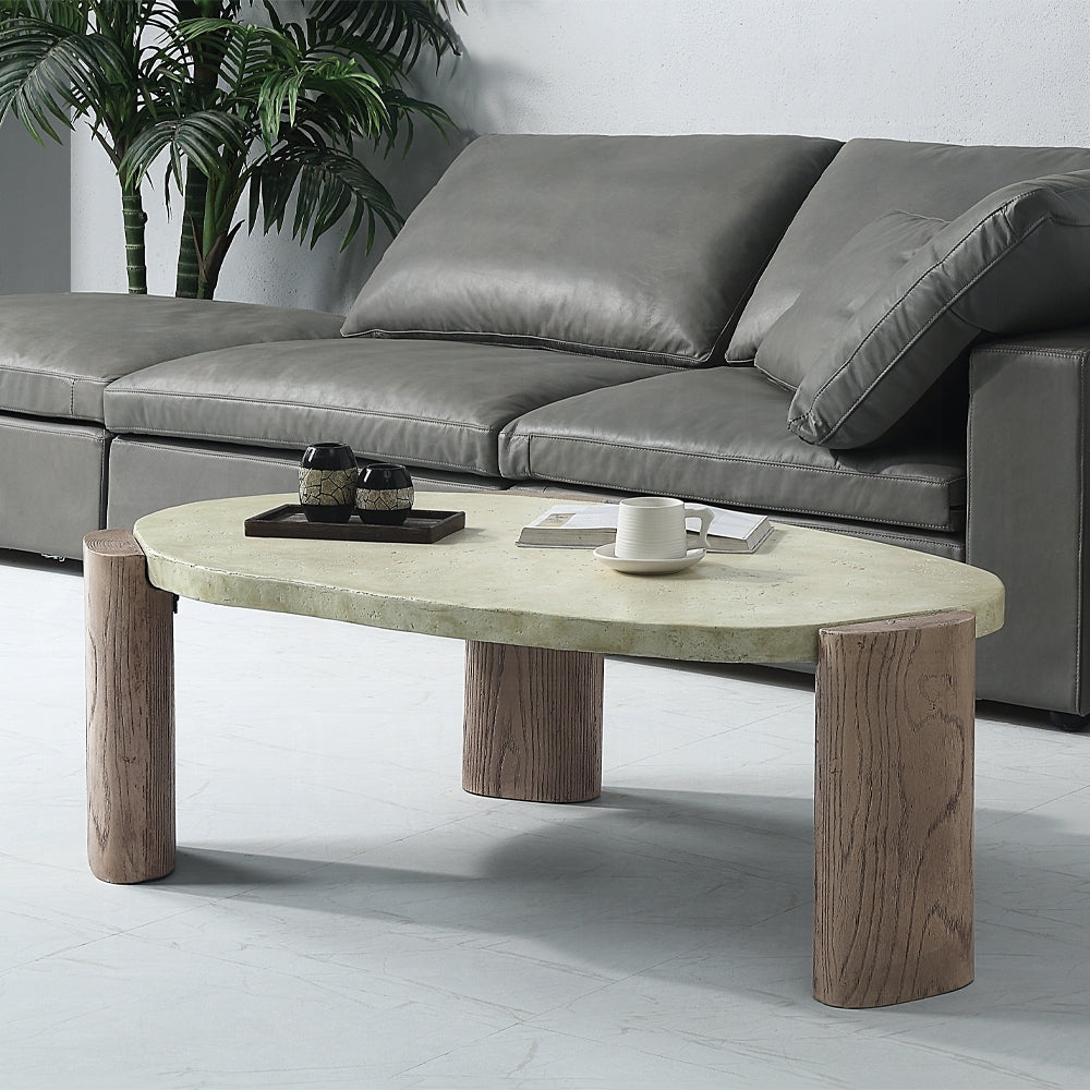 Weathered Grey And Oak Oblong Coffee Table Oak Primary Living Space Contemporary Oval Cement