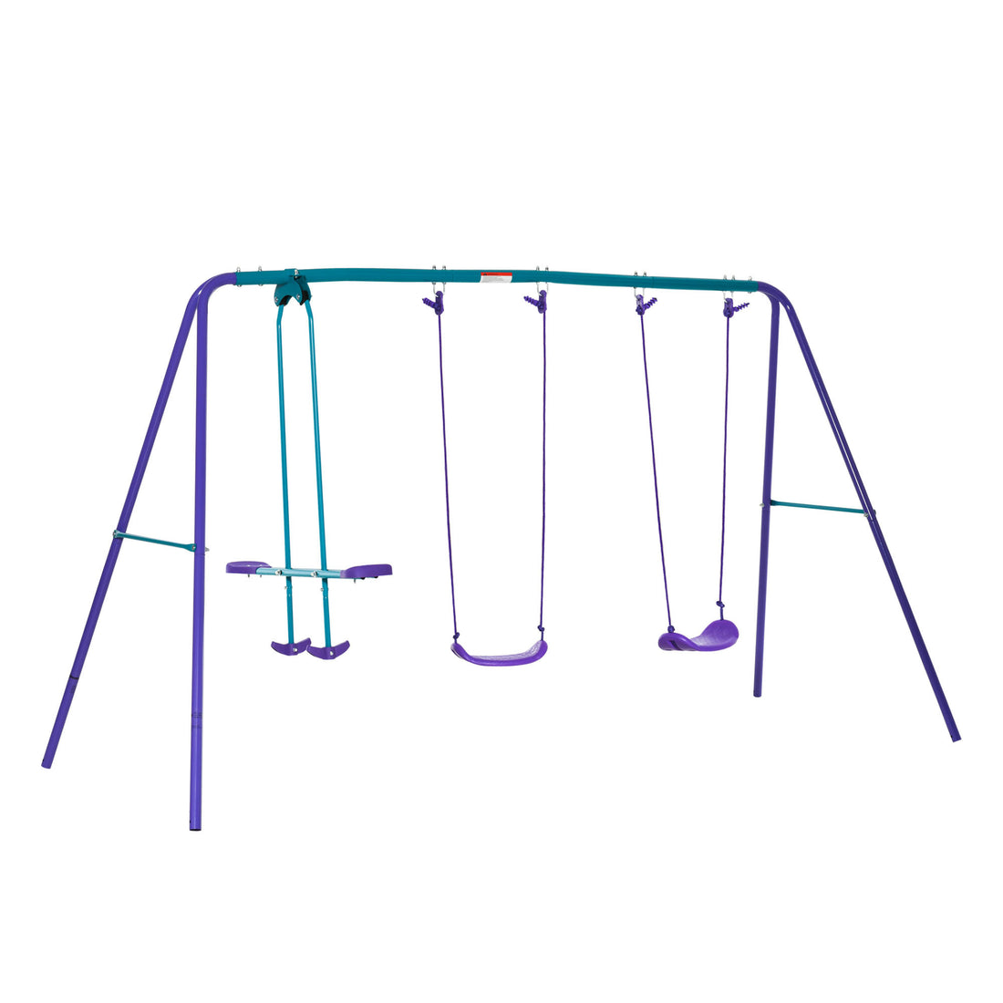 Outsunny Metal Swing Set With Glider, Two Swing Seats And Adjustable Height, Outdoor Heavy Duty A Frame Suitable For Playground, Backyard, Purple Purple Metal