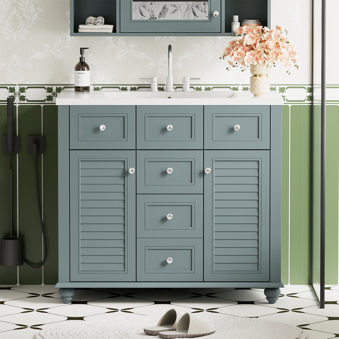 36" Bathroom Vanity Cabinet with Sink Combo Set 2-blue-2-bathroom-freestanding-french