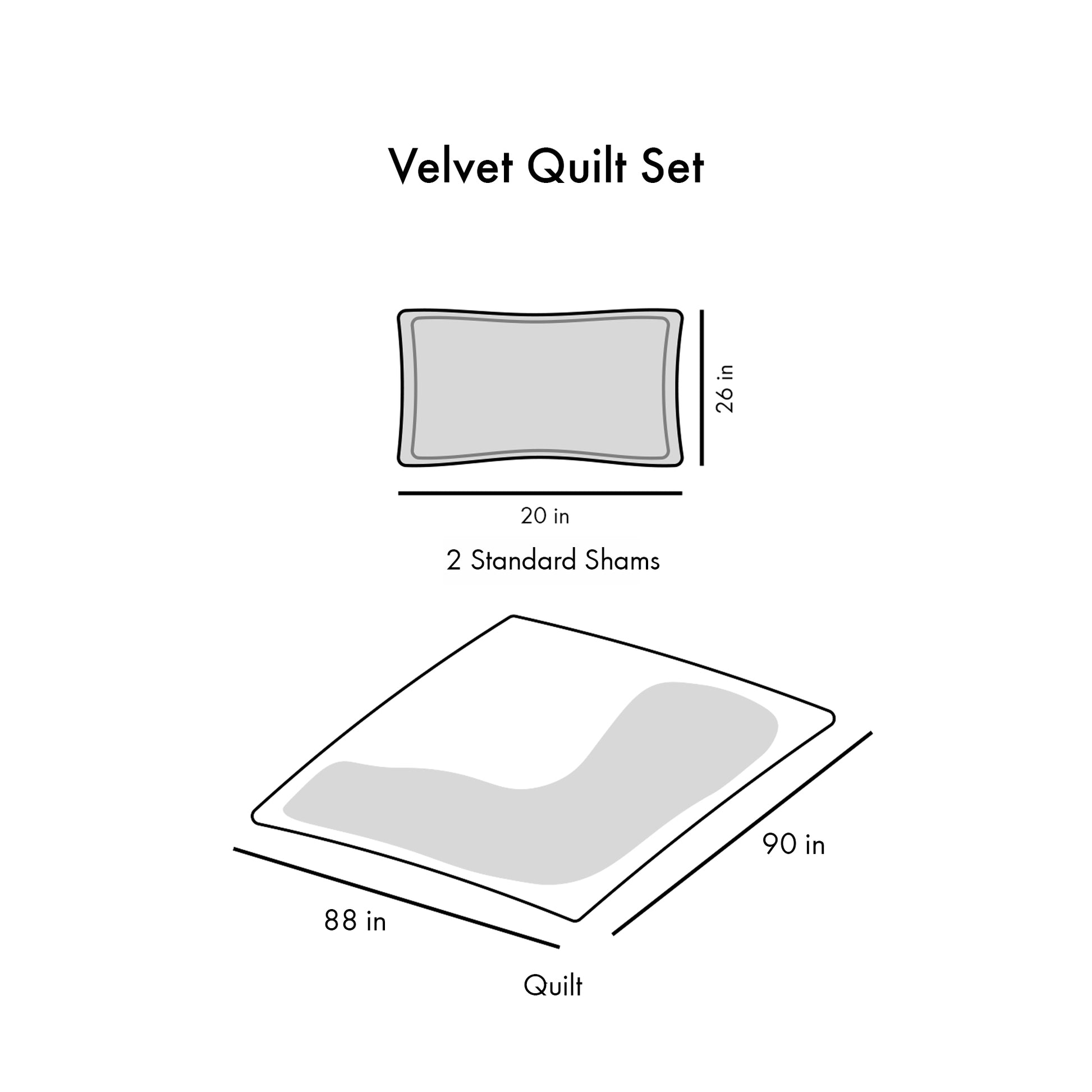 Velvet Quilt Set Full Grey Polyester