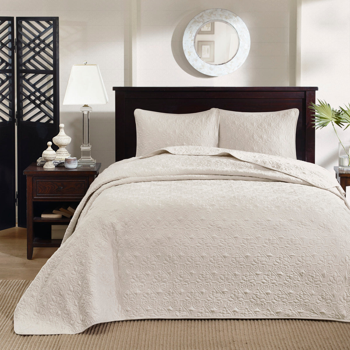 Reversible Bedspread Set Cream King Cream Cotton