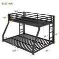 Metal Full Xl Over Queen Bunk Bed For Teens And Adults, Noise Reduced No Box Spring Needed, Black Full Xl Black Metal