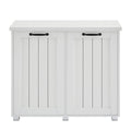 Two Compartment Tilt Out Trash Cabinet, Pet Proof Kitchen Trash Cabinet With Cutting Board, Free Standing Laundry Sorter Cabinet, Laundry Hamper, White White White Particle Board