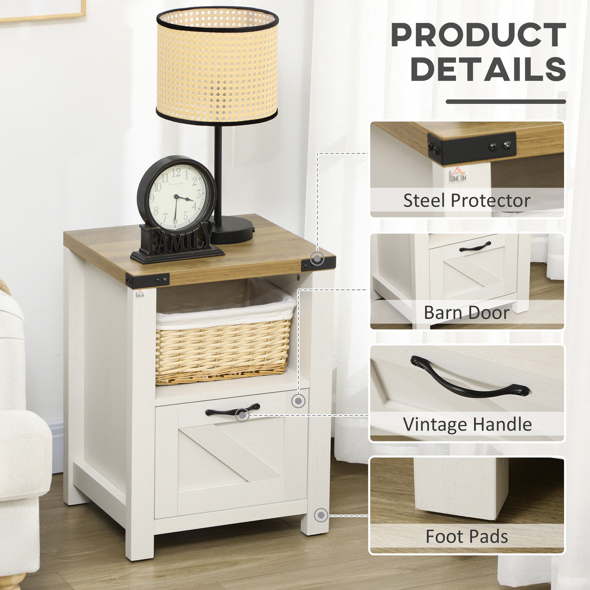 Homcom Farmhouse Side Table With Storage For Living Room White White Particle Board