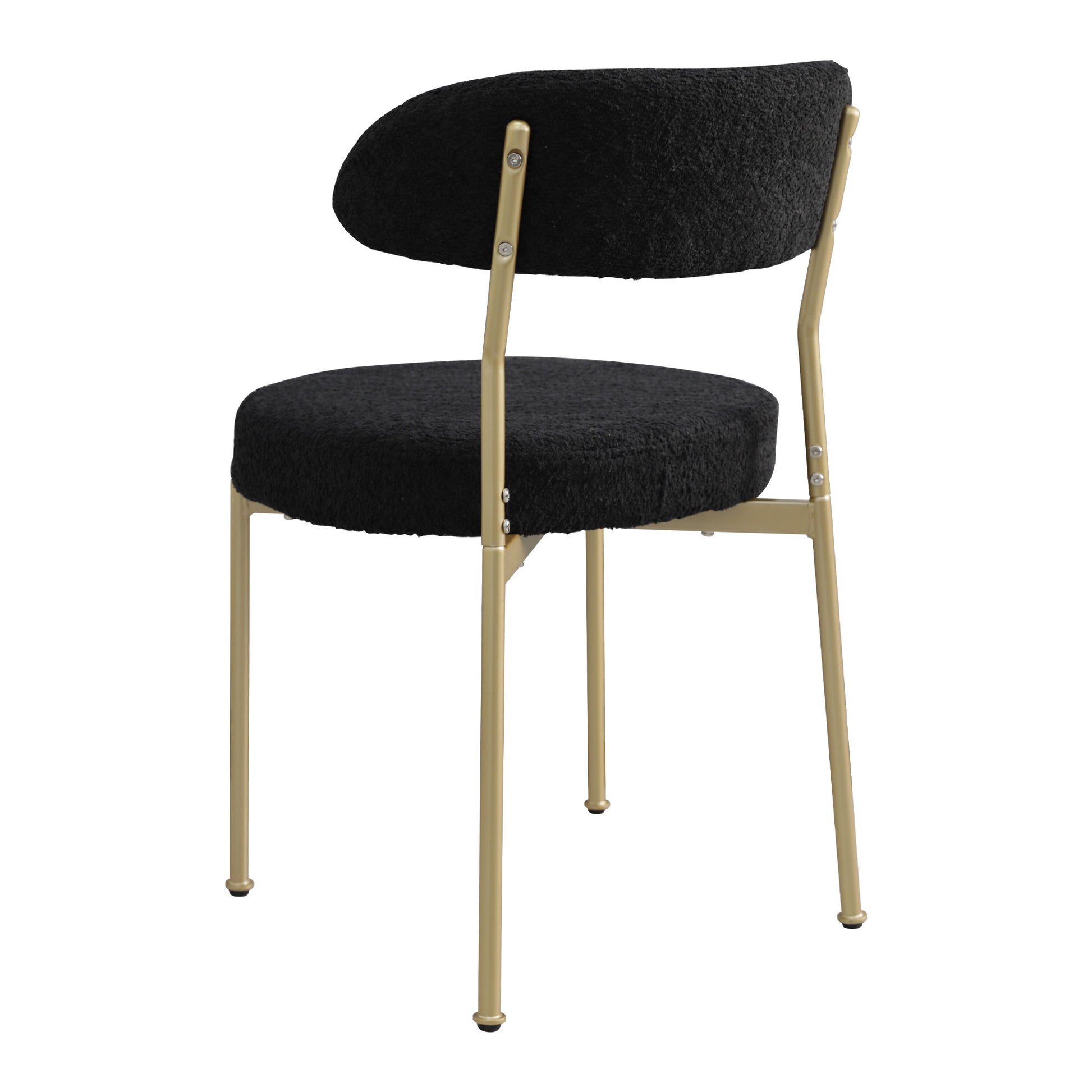 Boucle Upholstered Dining Chairs With Curved Backrest & Gold Metal Legs Set Of 2, Black Metal Black Gold Dining Room Foam Classic,Modern Dining Chairs Set Of 2 Fabric Metal