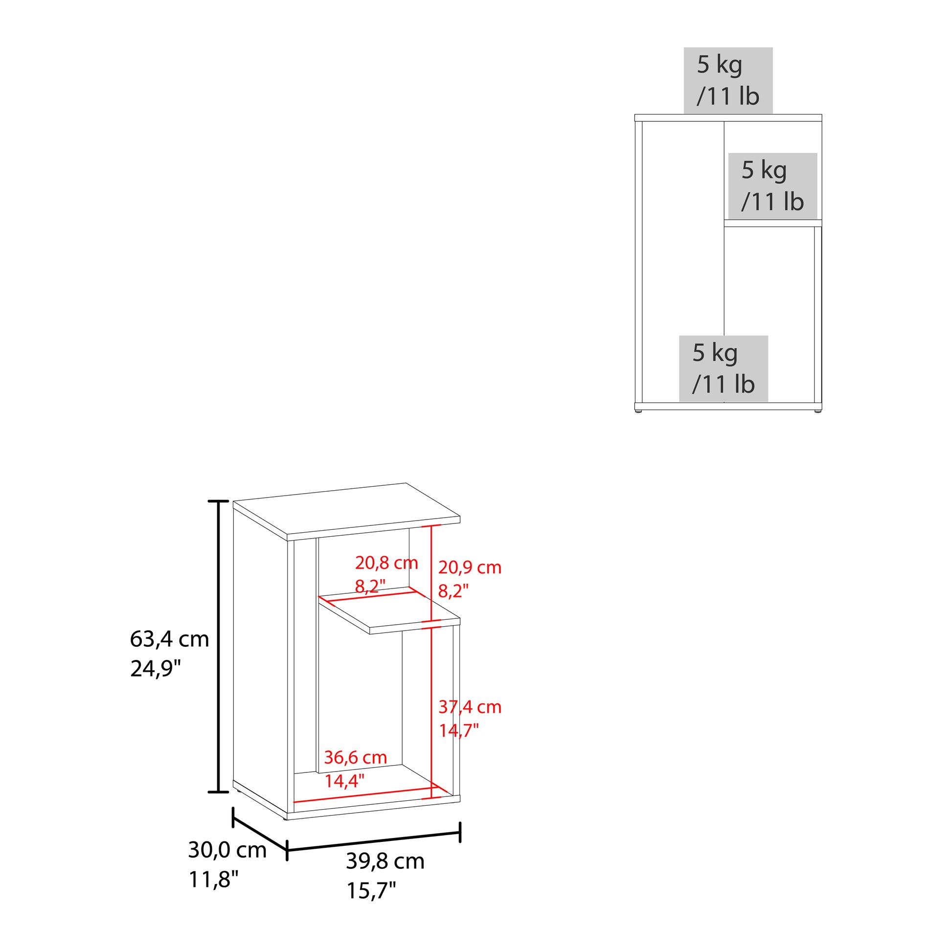 Everet 25" High 3 Tier Shelf Side Table Multi Desk Top Primary Living Space Modern Freestanding Rectangular Open Storage Coffee & End Tables Rectangular Particle Board